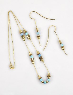 Lot 2222 - A 14ct yellow gold turquoise set suite of...