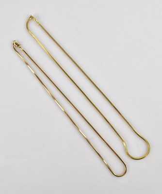 Lot 2061 - A yellow metal fine link necklace, stamped...