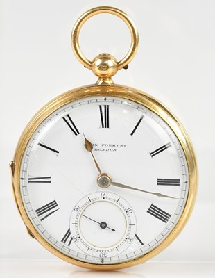 Lot 397 - An 18ct yellow gold open faced key wind pocket...