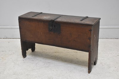 Lot 73 - An 18th century oak six plank coffer, with...