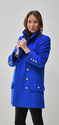 Lot 154 - CHANEL; a royal blue vintage 100% wool tweed...