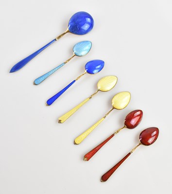 Lot 190 - Six Norwegian silver gilt and guilloché enamel...