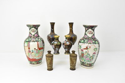 Lot 227 - Five pairs of modern cloisonné floral...