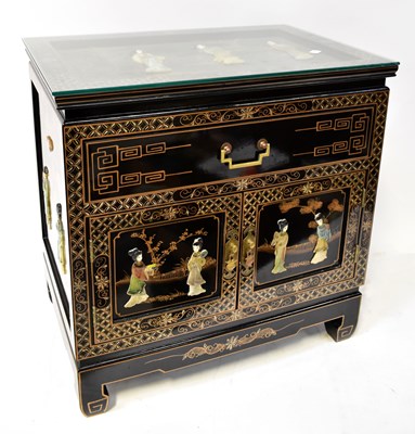 Lot 63 - A modern black lacquered Chinoiserie decorated...