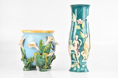 Lot 1926 - A relief decorated majolica jardinière, height...