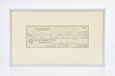 Lot 527 - WILLEM DE KOONING; a 100 dollar cheque, dated...