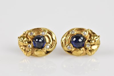 Lot 1375 - A pair of yellow metal diamond set ear studs...