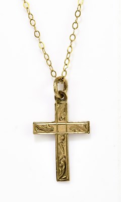 Lot 1343 - A 9ct yellow gold fine link chain supporting a...