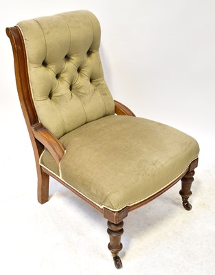 Lot 42 - A Victorian walnut button-back upholstered...