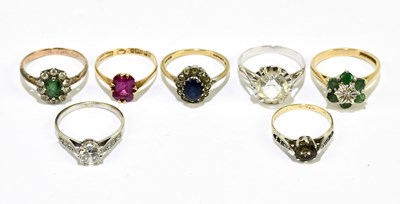 Lot 1013 - A group of seven dress rings in yellow and...