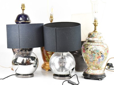 Lot 2028 - A collection of six modern table lamps, height...