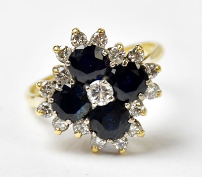 Lot 1147 - An 18ct yellow gold sapphire and diamond...