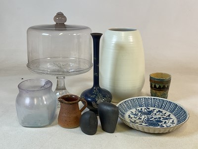 Lot 427 - A cream ceramic vase, height 30cm, together...