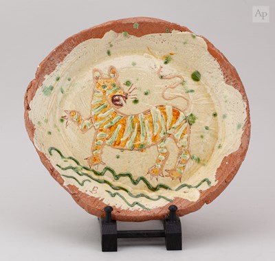 Lot 216 - BEN FOSKER (born 1960); an oval slip decorated...