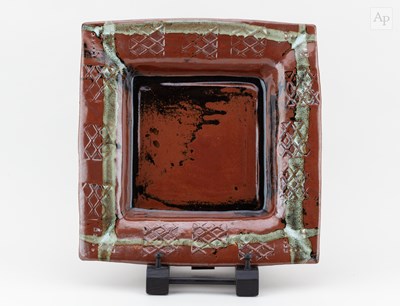 Lot 206 - BEN DODD; a large square stoneware dish...