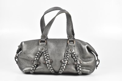 Lot 294 - MULBERRY; a pebbled metallic silver Boston...