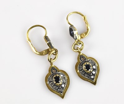 Lot 1376 - A pair of yellow and white metal drop earrings,...