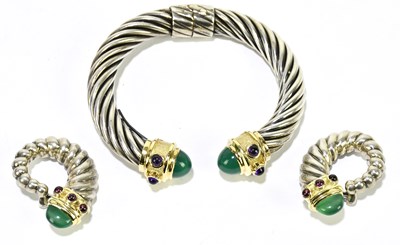 Lot 1249 - DAVID YURMAN; a silver, 18ct gold, green agate,...