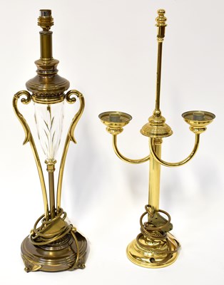 Lot 87 - Two brass effect reproduction table lamps, one...