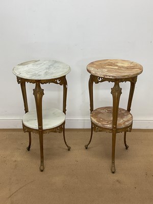 Lot 746 - Two gilded brass and marble two tier tables,...