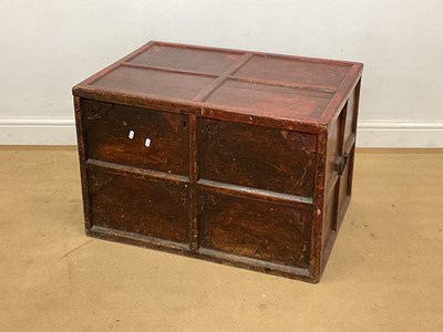 Lot 474 - A large Japanese red stained wooden trunk,...