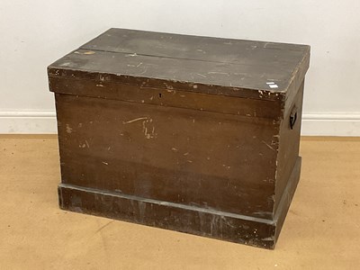 Lot 766 - A large painted pine trunk with metal handles,...