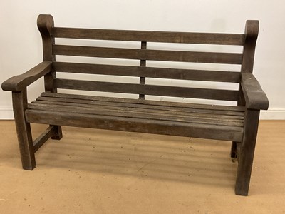 Lot 728 - A large teak slated garden bench, height 99cm,...