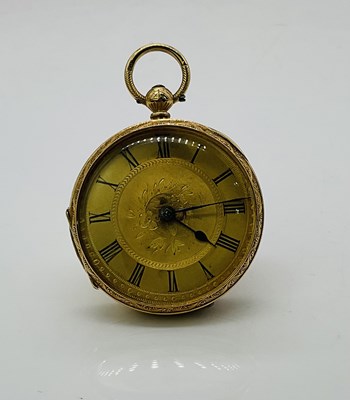 Lot 688 - An 18ct yellow gold key wind open face pocket...
