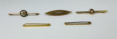 Lot 606 - Two 15ct yellow gold bar brooches, one set...