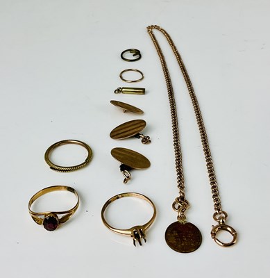 Lot 622 - A 9ct rose gold chain, three sections of 9ct...