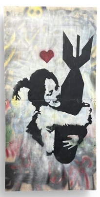 Lot 144 - IN THE MANNER OF BANKSY; stencil on two panels,...