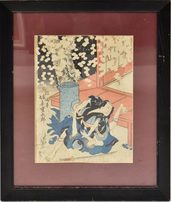 Lot 466 - A 19th century woodblock print of two Samurai,...