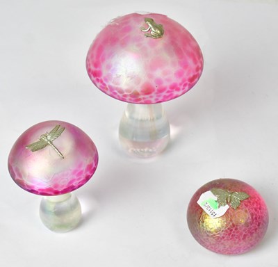 Lot 242 - HERON GLASS; three iridescent mushroom...