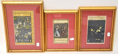 Lot 395 - Three Mughal miniature watercolours,...