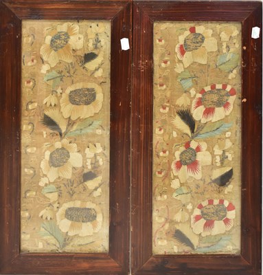 Lot 338 - A pair of 19th century embroidered panels of...