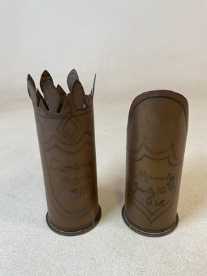 Lot 328 - Two WWI trench art shells, one for Mametz July...