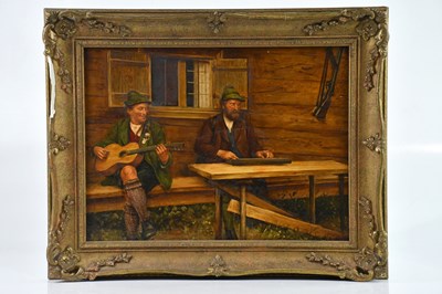 Lot 519 - JOSEPH DECKER; oil on board, gentleman playing...