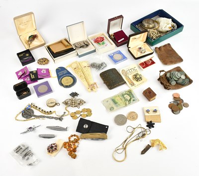 Lot 1036 - A collection of costume jewellery and coins,...