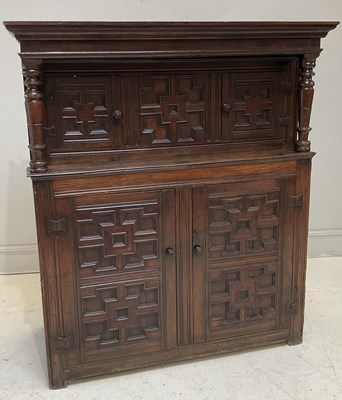 Lot 55 - A 17th century yew and oak court cupboard, the...
