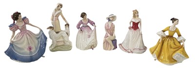 Lot 525 - ROYAL DOULTON; six assorted porcelain figures...