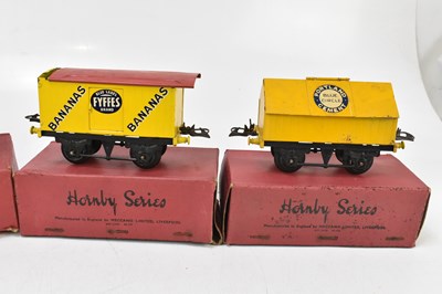 Lot 258 - HORNBY; four O gauge wagons and vans