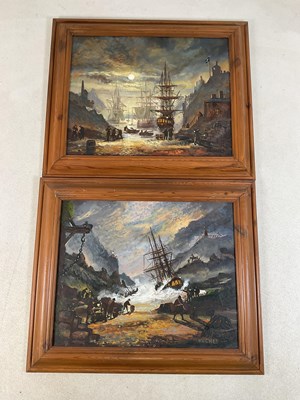 Lot 538 - HUGHES; two oils on canvas, Cornish coastal...