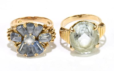 Lot 1178 - Two yellow metal dress rings, sizes L 1/2 and...