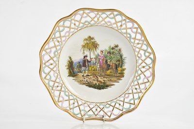 Lot 1237 - MEISSEN; a hand painted ribbon plate, the...