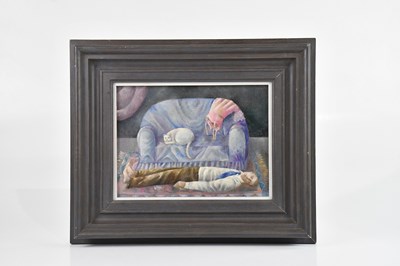 Lot 586 - ELIZABETH TAGGART; oil on board, man lying on...