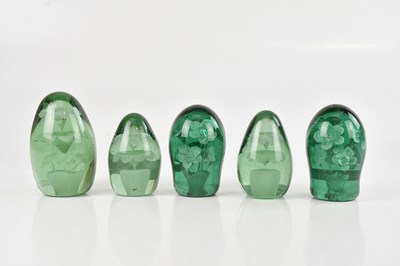 Lot 1962 - Five Victorian green glass dump weights,...