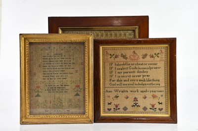 Lot 400 - Three 19th century samplers, comprising a...