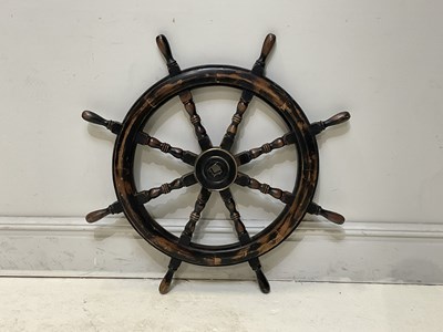 Lot 1014 - A vintage stained wood ship's wheel, diameter...
