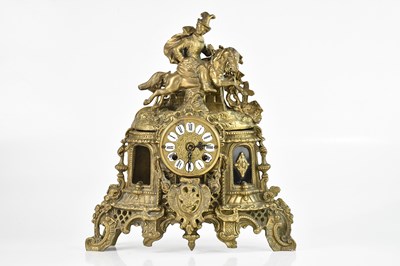 Lot 386 - A reproduction gilt metal figural mantel clock,...
