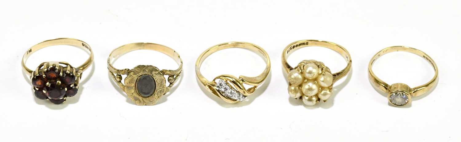 Lot 1177 - Three 9ct gold dress rings, comprising a